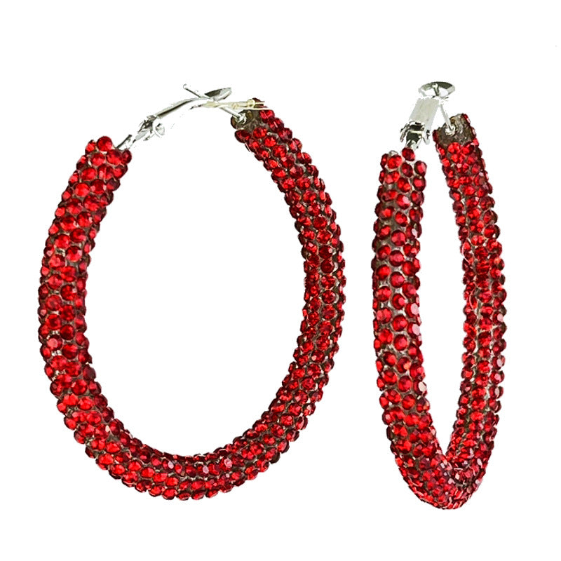 Wholesale 2 Pairs/pack Christmas Shiny Red Candy Rhinestone Big Hoop Earrings ACC-ES-HY181