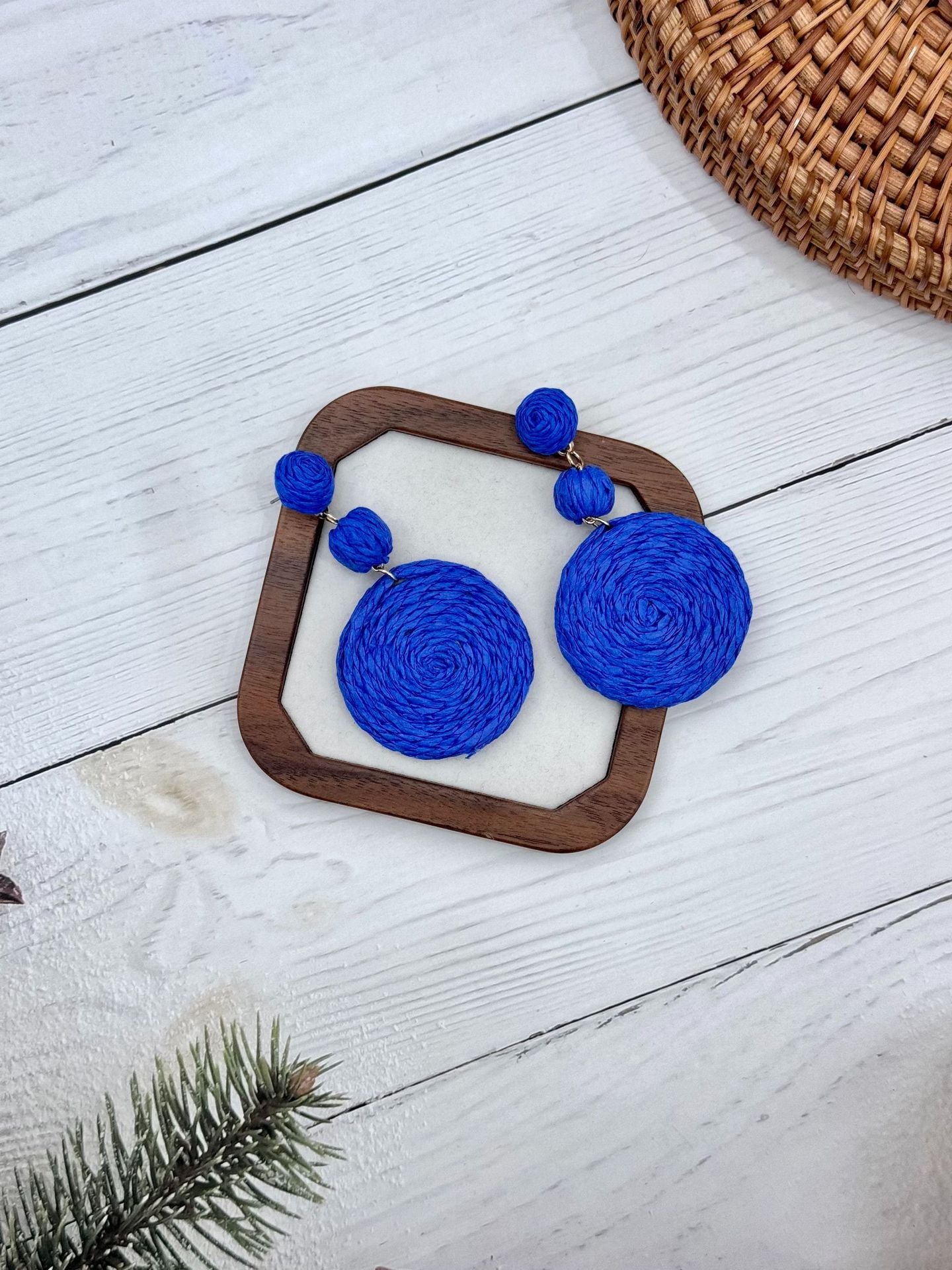 Wholesale  Ethnic Bohemian Beach Holiday Style Hand-woven Rafi Grass Long Earrings