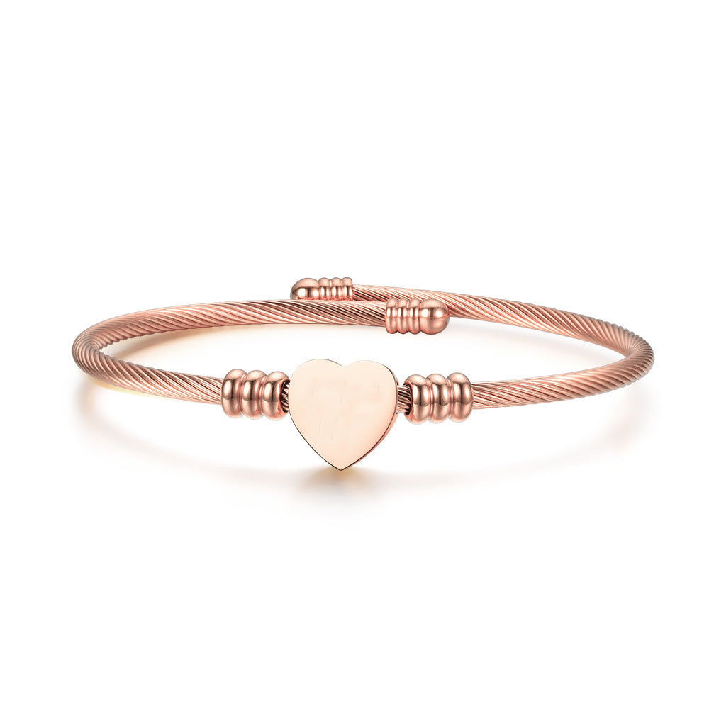 Wholesale Heart Design Gold-Plated Braided Adjustable Stainless Steel Bracelet Gift Jewelry Accessory