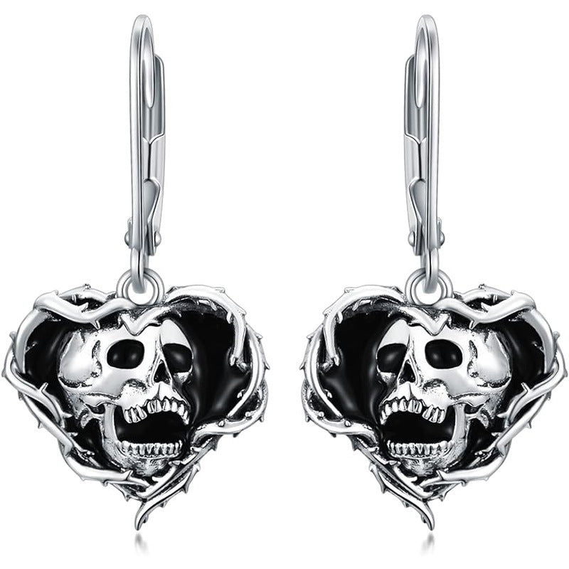 Wholesale  Gothic Punk Retro Old Shouting Heart Shape Skull Halloween Personalized Earrings