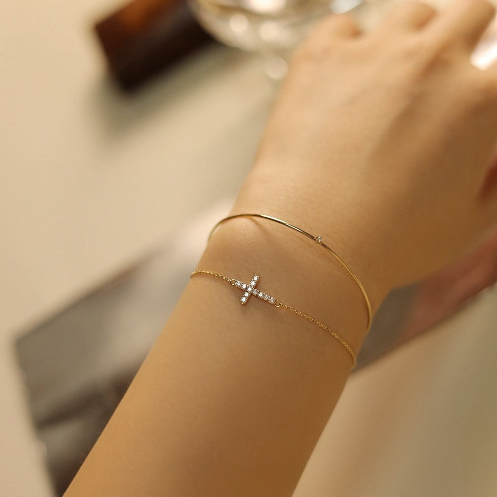 Wholesale 925 Silver Plated 18K Gold Cross Bracelet With Zircon Stylish Women S Stacking Jewelry Gift