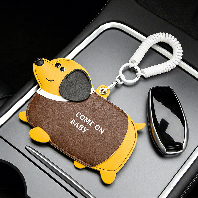 Wholesale Cartoon Dachshund Leather Card Holder Keychain Cute Student Gift Fashion Bag Charm