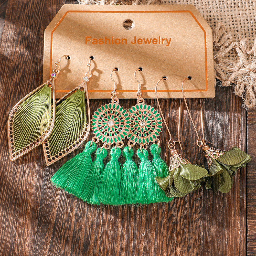 Wholesale Bohemian Colorful Tassel Earring Set Retro Ethnic Party Wear Fashion Accessory