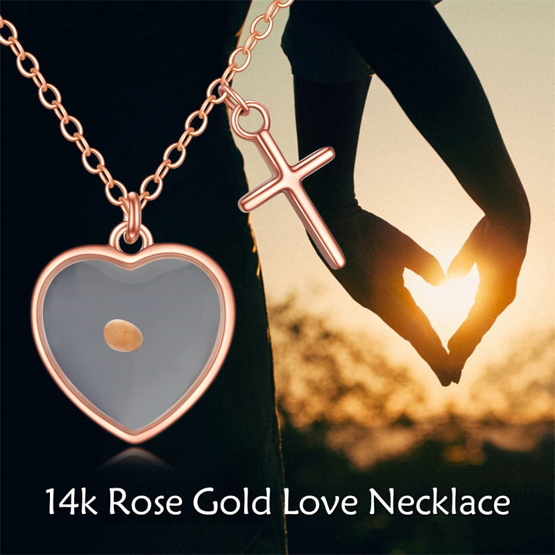 Wholesale Faith Rose Gold Heart Shape Cross Mustard Seed Stainless Steel Necklace ACC-NE-MS026