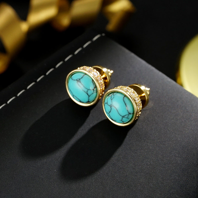 Wholesale round turquoise fashion simple versatile earrings