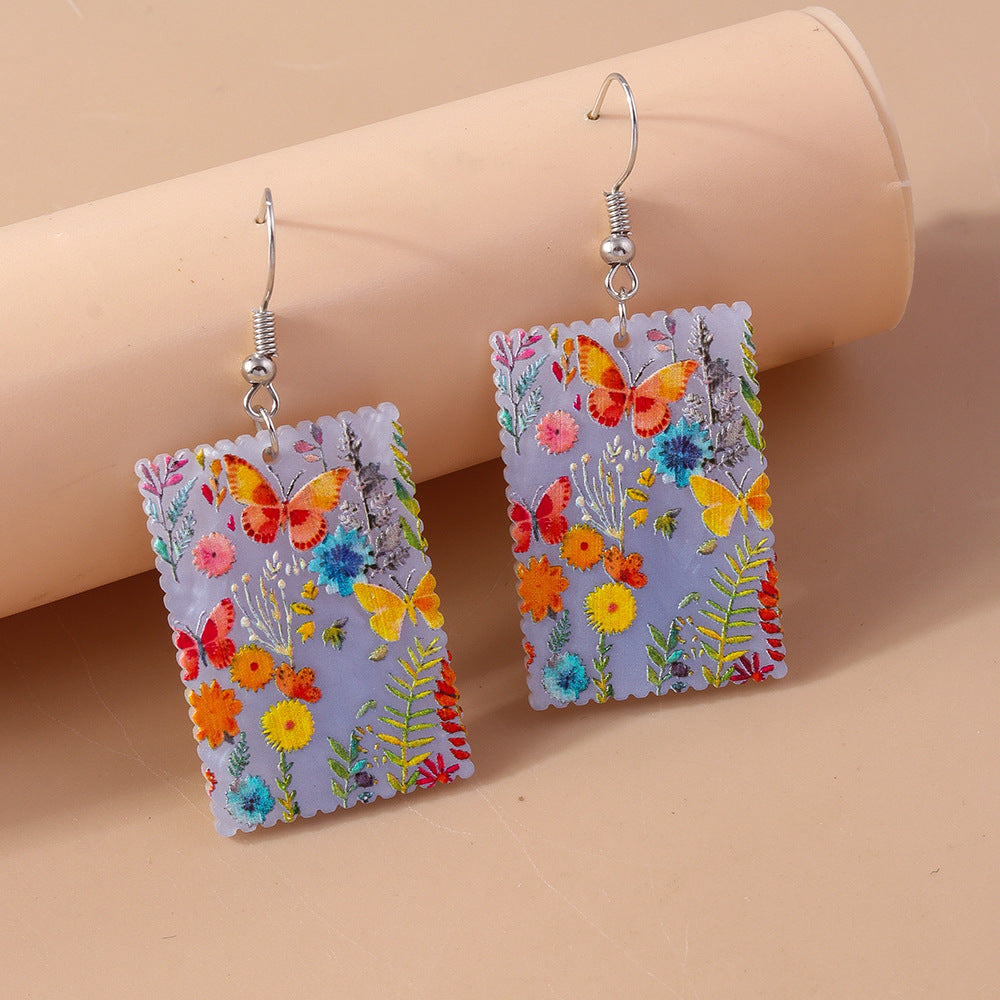 Wholesale Animal Geometric Ear Hooks and Drops Oil Painting Butterfly Earrings