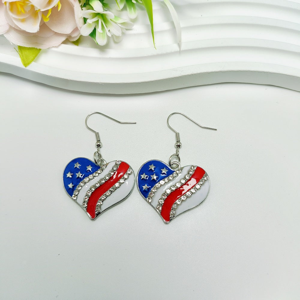 Wholesale American Independence Day USA Love Wings Zinc Alloy Earrings ACC-ES-Qiyu003