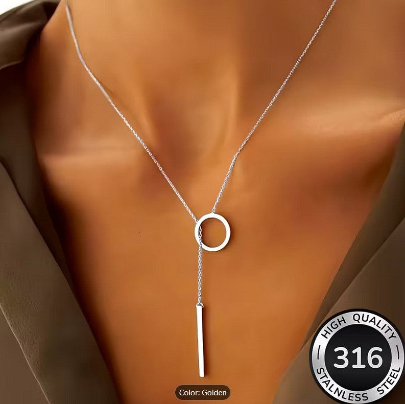 Wholesale Minimalist Geometric Circle and Bar Pendant Clavicle Necklace