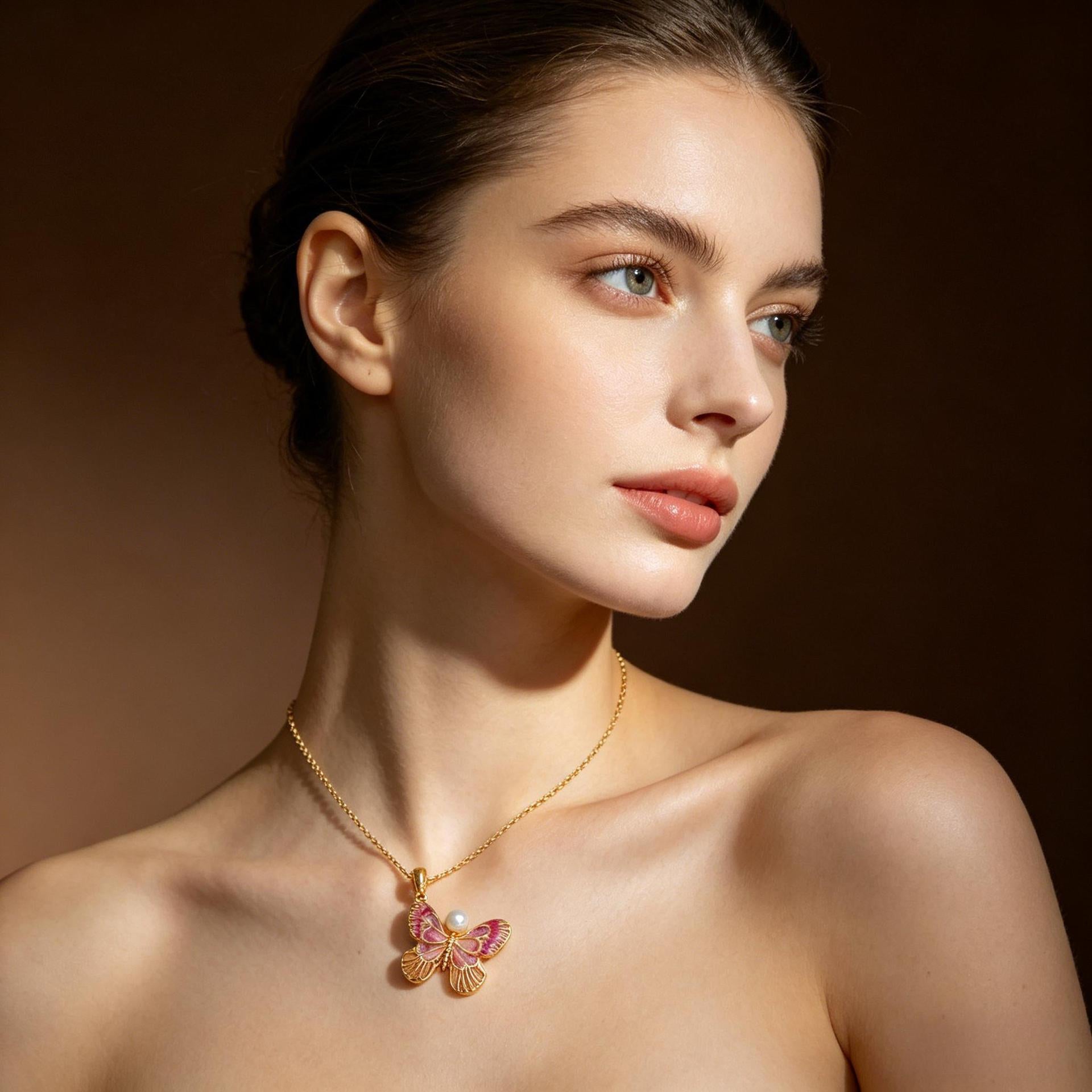 Wholesale Gold Plated Copper Butterfly Pendant Necklace,  Stylish Fashion Accessory for Women,  Gift