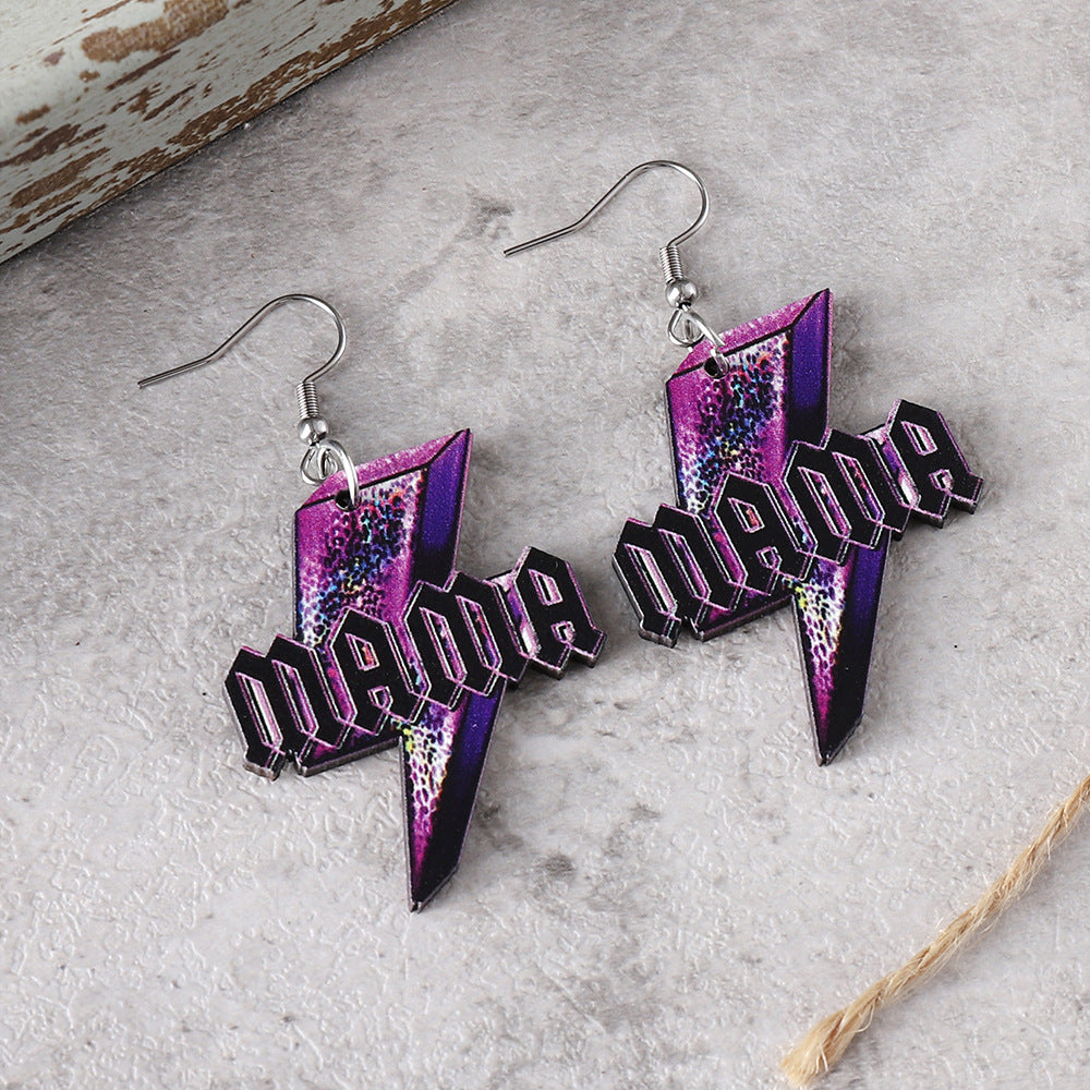 Wholesale Mother's Day Western Leopard Print MAMA Lightning Drop Earrings