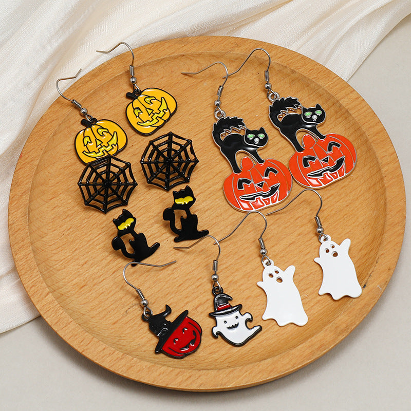 Wholesale  Theme Black Cat Pumpkin Dripping Oil Earrings - Fashion Jewelry Accessory for Party Gift Boutique