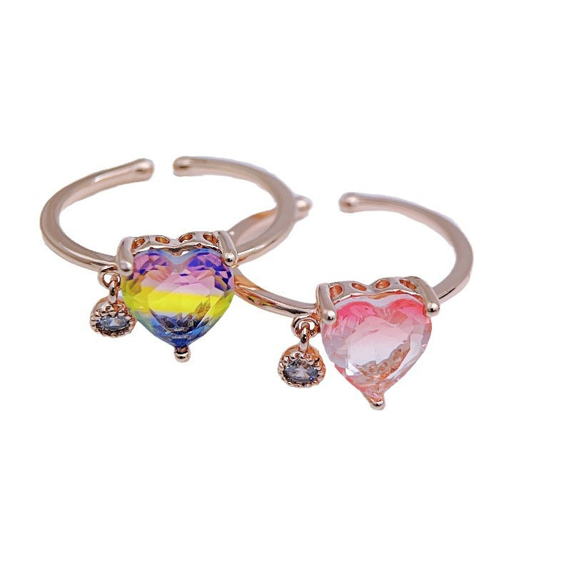 Wholesale Rainbow Stone Heart Open Adjustable Rings ACC-RS-YXY004