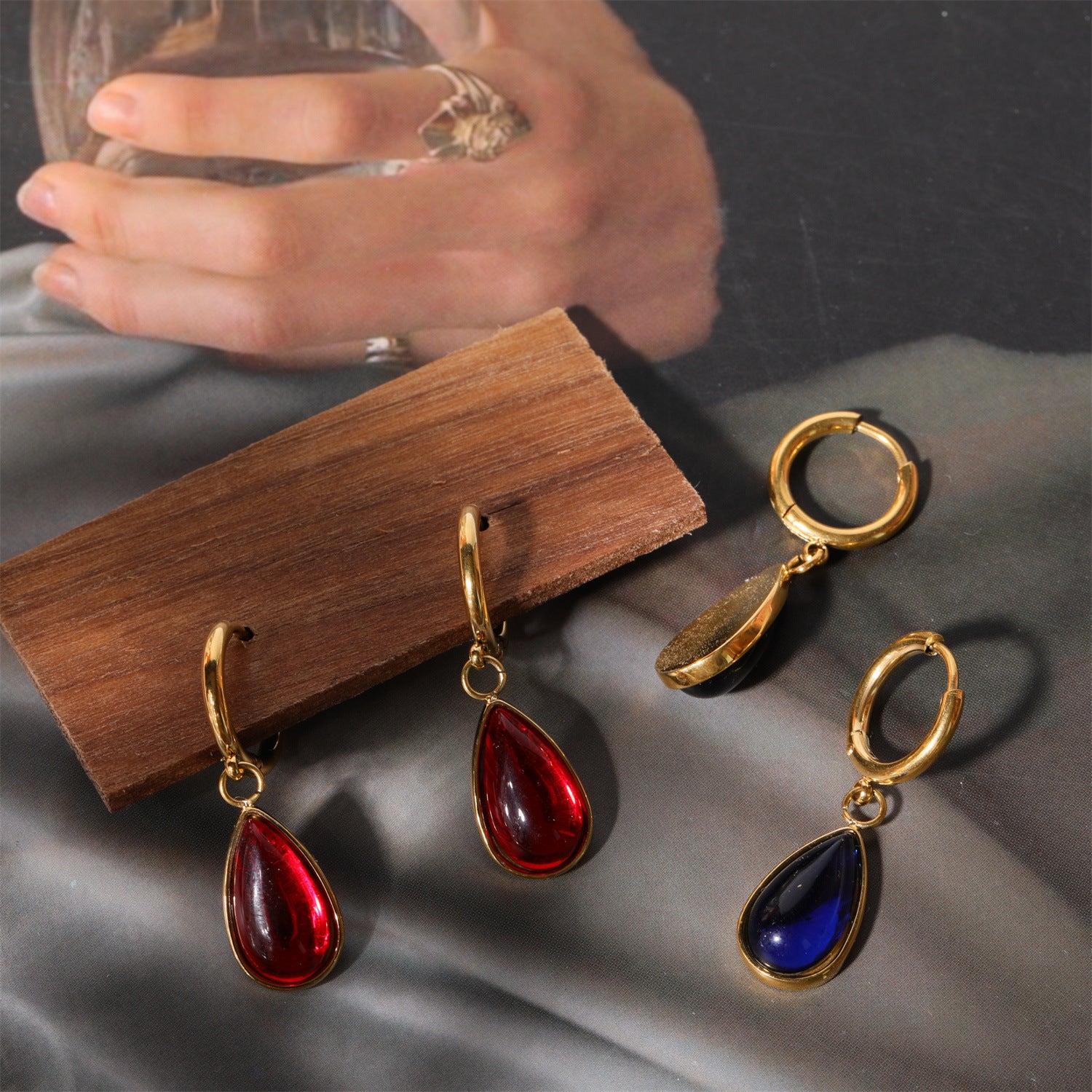 Wholesale Stainless Steel 18K Gold Plated Water Drop Twelve Birthstone Earrings