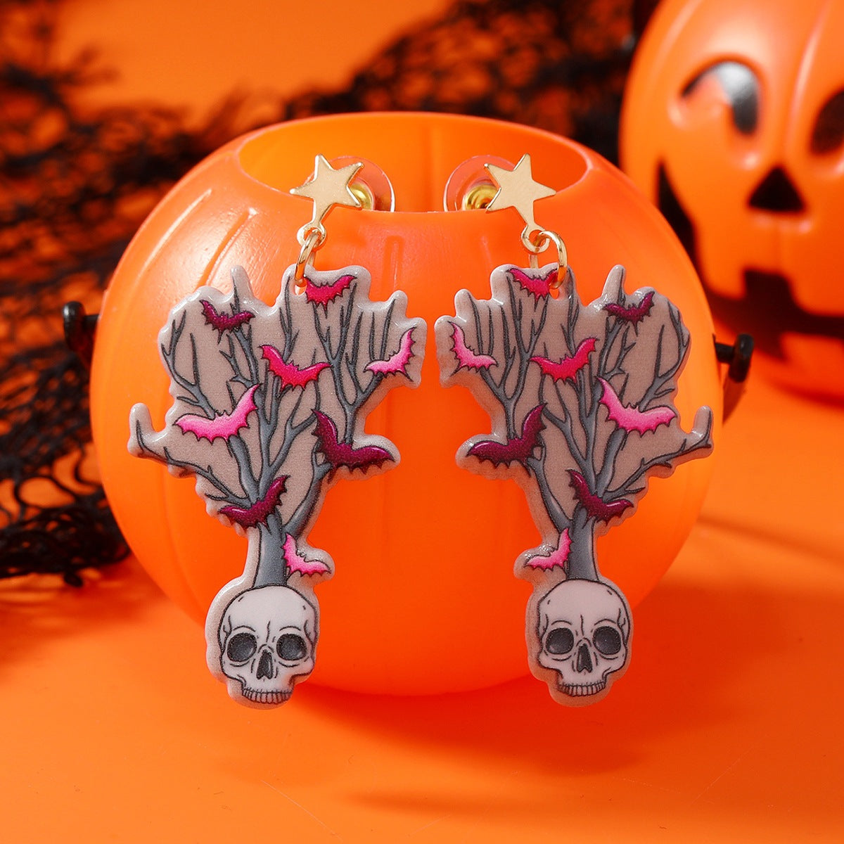 Wholesale  Gothic Skull Bat Pendant Earring Set Alloy Electroplated Fashion Accessory for Resale