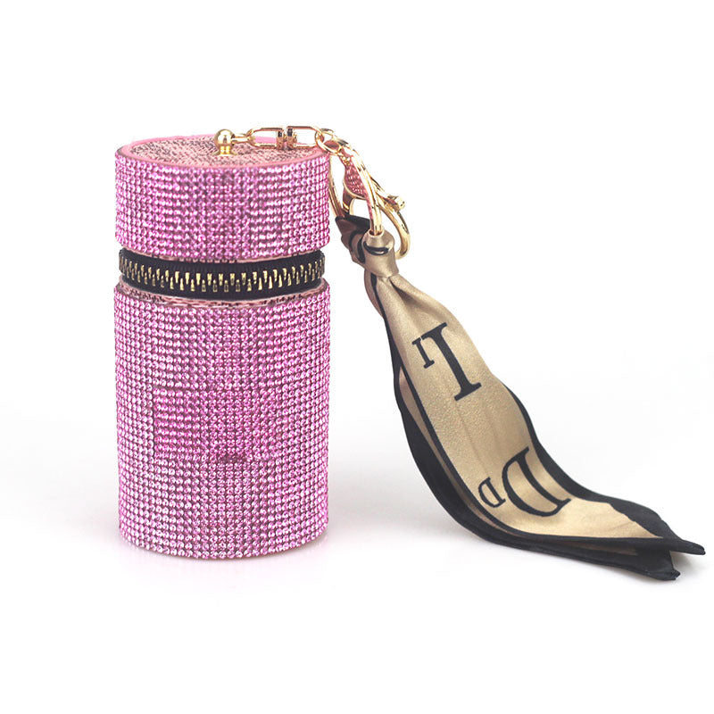 Wholesale PU Leather Rhinestone Lipstick Bag Mini Storage Bag Keychain ACC-KC-CanWu001