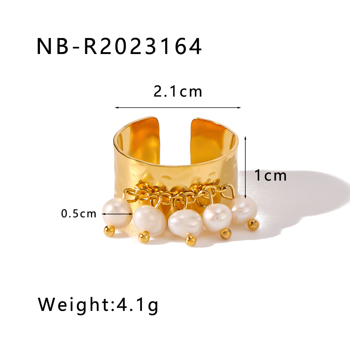 Wholesale  retro style natural pearl pendant luxury stainless steel 18K gold hollow ring