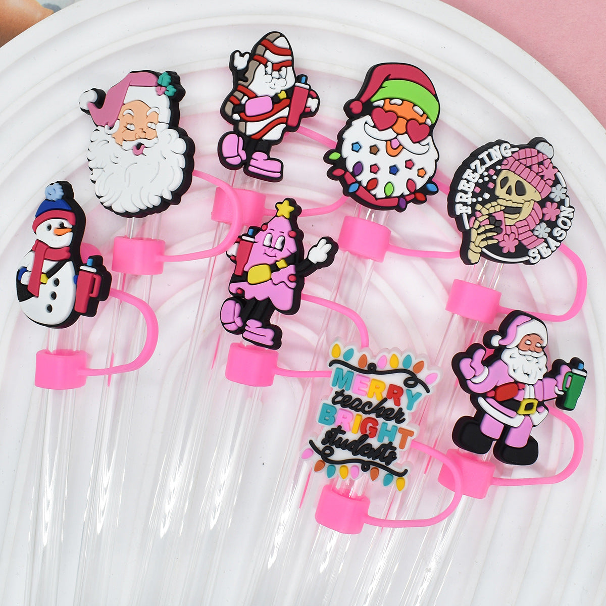Wholesale Random 100pcs Christmas 10mm PVC Soft Straw Tube Cap ACC-SCR-RYY091