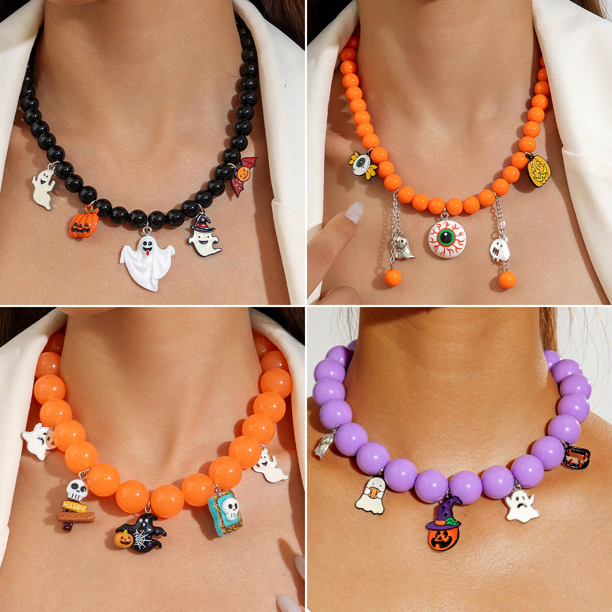 Wholesale  Pumpkin Colored Ghost Necklace