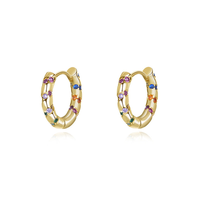 Wholesale 925 Sterling Silver Retro Rainbow Zircon Ear Buckle Earrings
