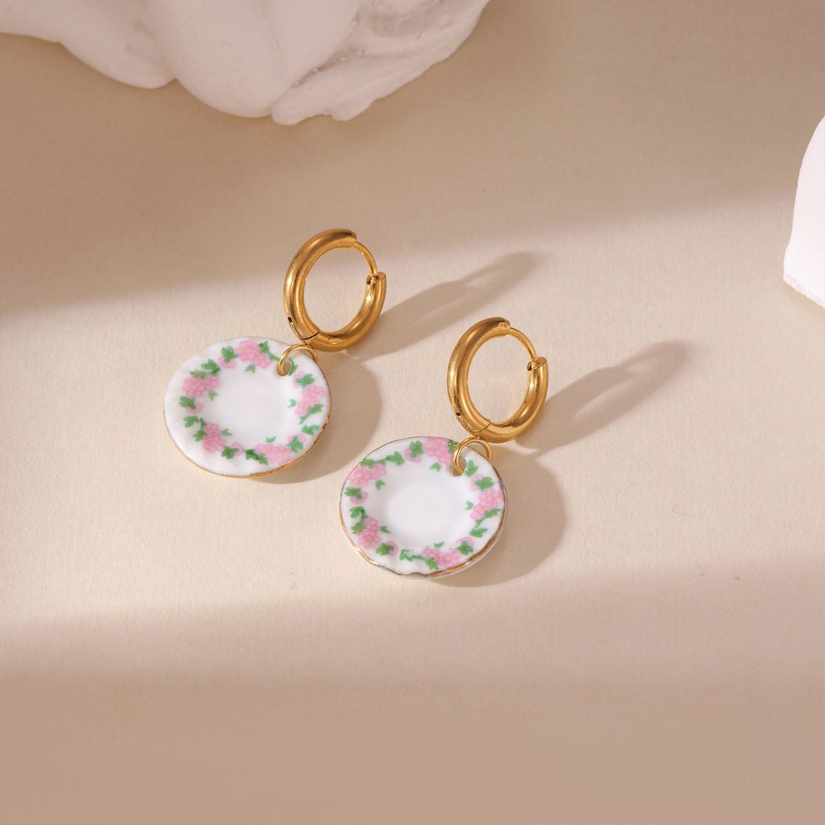 Wholesale Cup and Plate Shaped Ceramic Blue and White Porcelain Earrings
