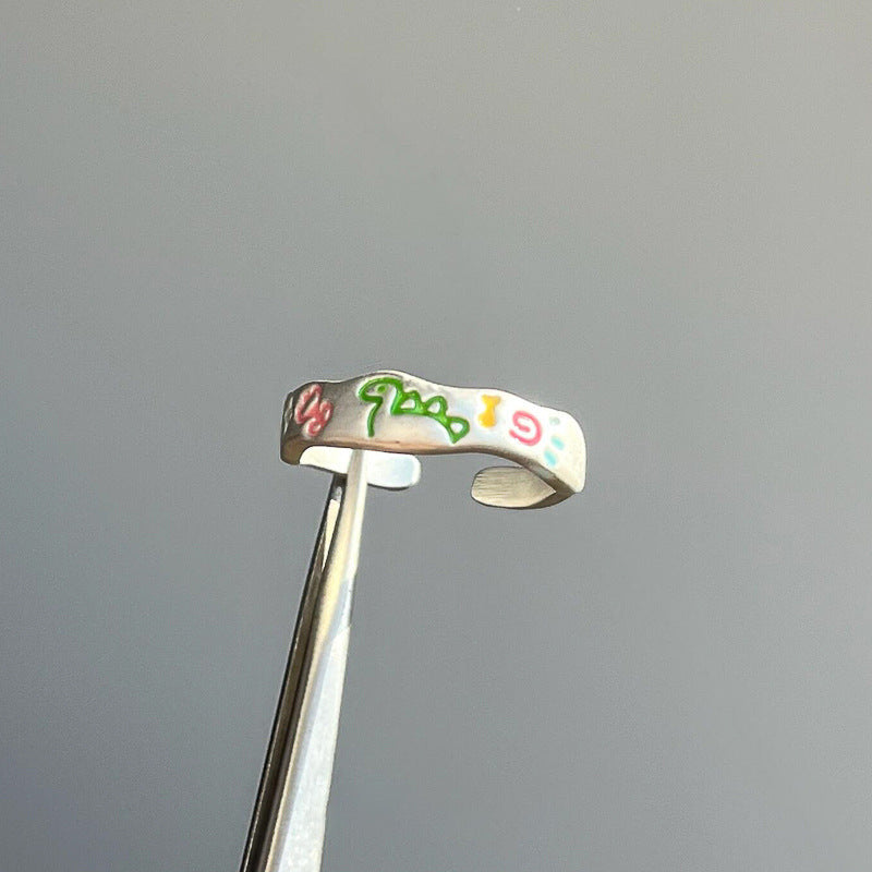 Wholesale Painted Christmas tree doodle matte ring