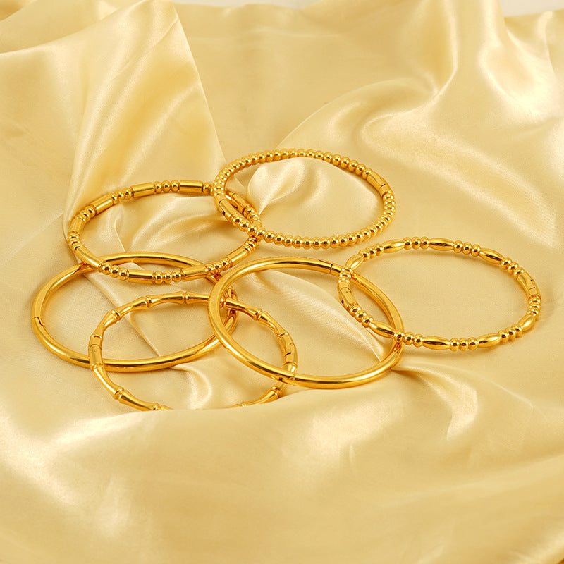 Wholesale Golden Bamboo Titanium Steel Plain Bracelet Stainless Steel Hand Jewelry ACC-BT-Zhongy002