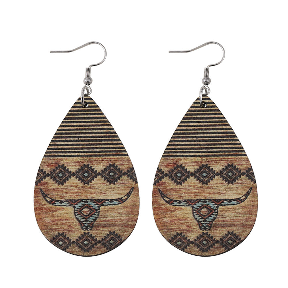 Wholesale personalized Aztec earrings Mother's Day gift Western Denim goat earrings