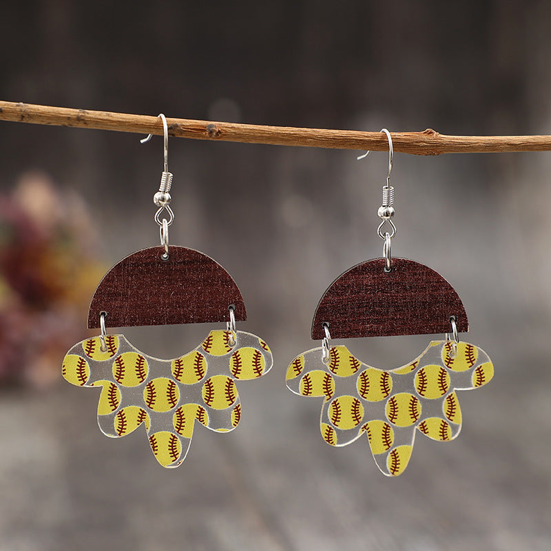 Wholesale Sporty acrylic flower baseball pattern earrings