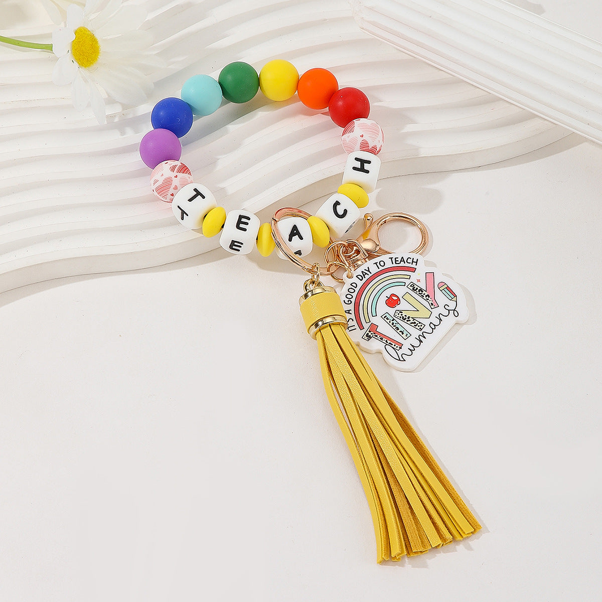 Wholesale Teacher's Day Silicone Letter Bracelet Acrylic Pendant Keychain Wristlet Keychain ACC-KC-Jinz004