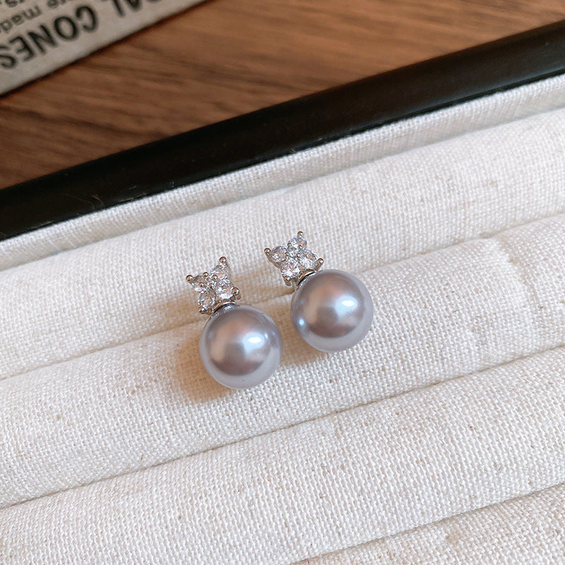 Wholesale Real Gold  Silver Needle Zircon Flower Pearl Earrings