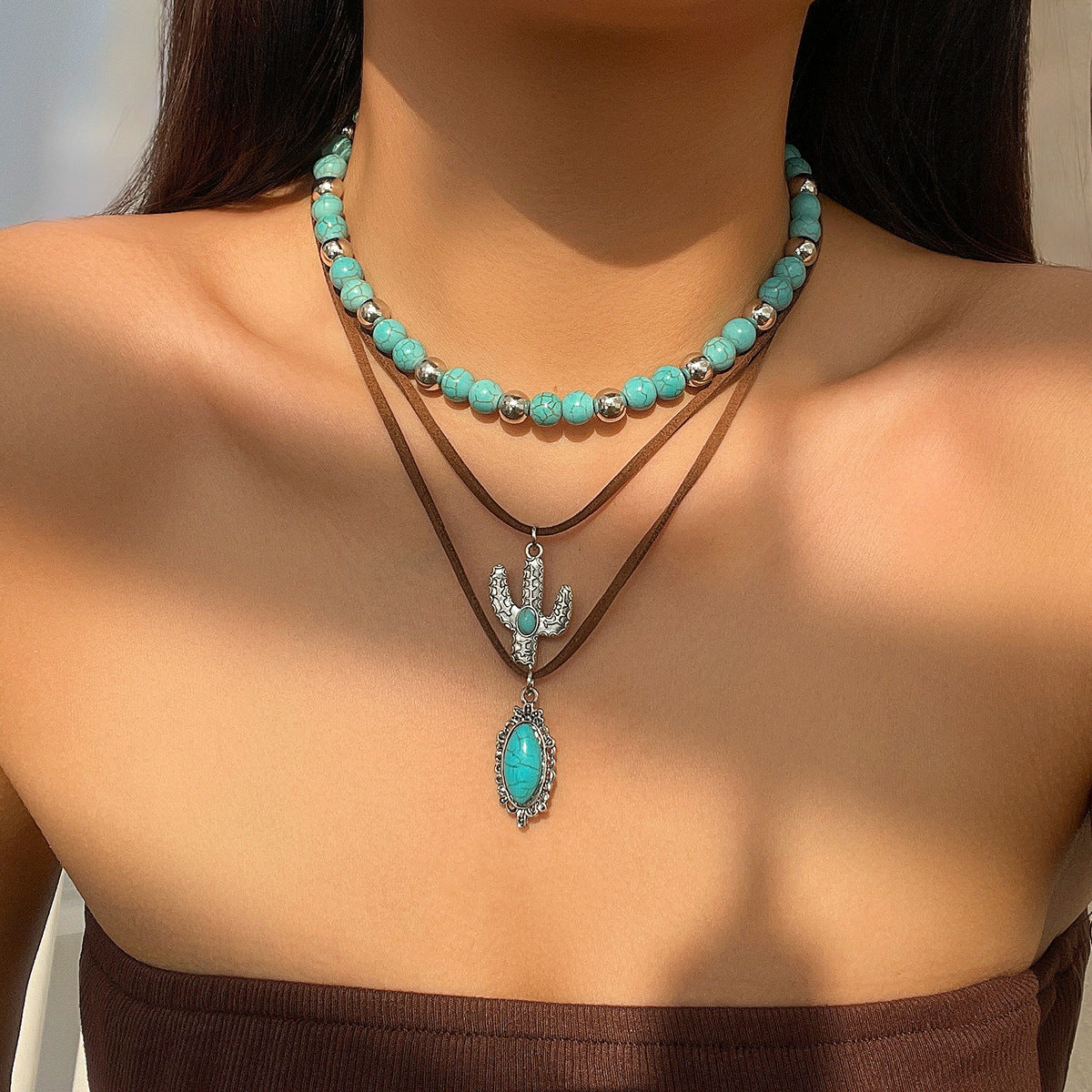 Wholesale Vintage Ethnic Beaded Necklace Set with Cactus Motif Fashion Accessory