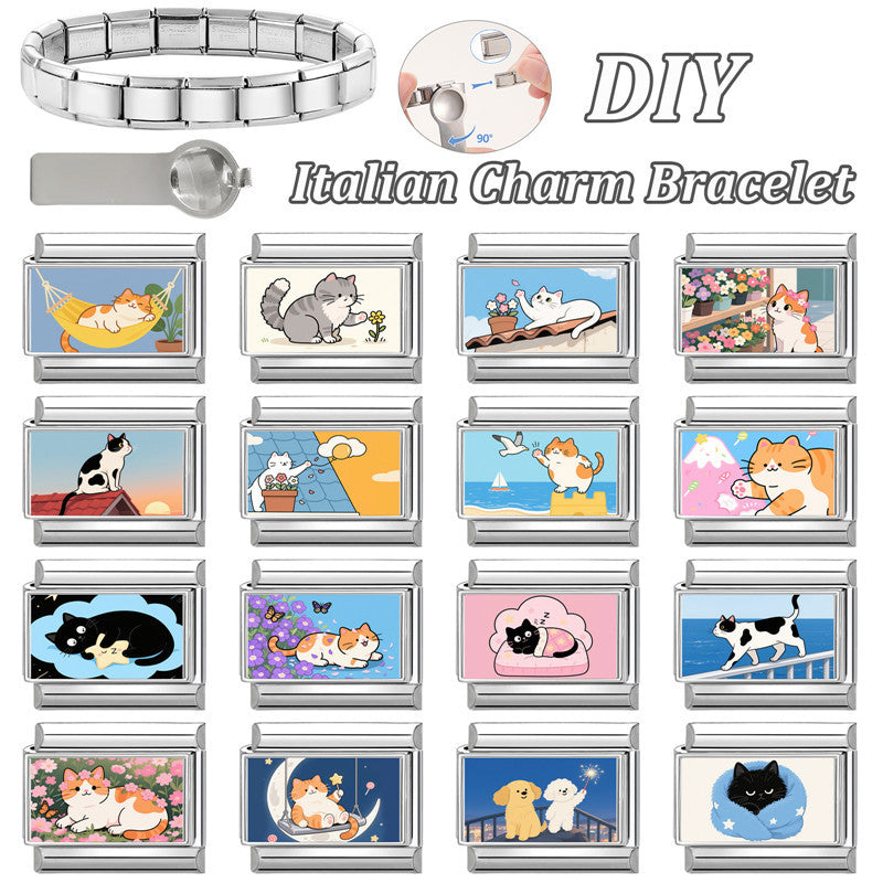 Wholesale  9mm Italian Charm Starter Bracelets DIY square Single Section Creative Stainless Steel Composable Bracelet