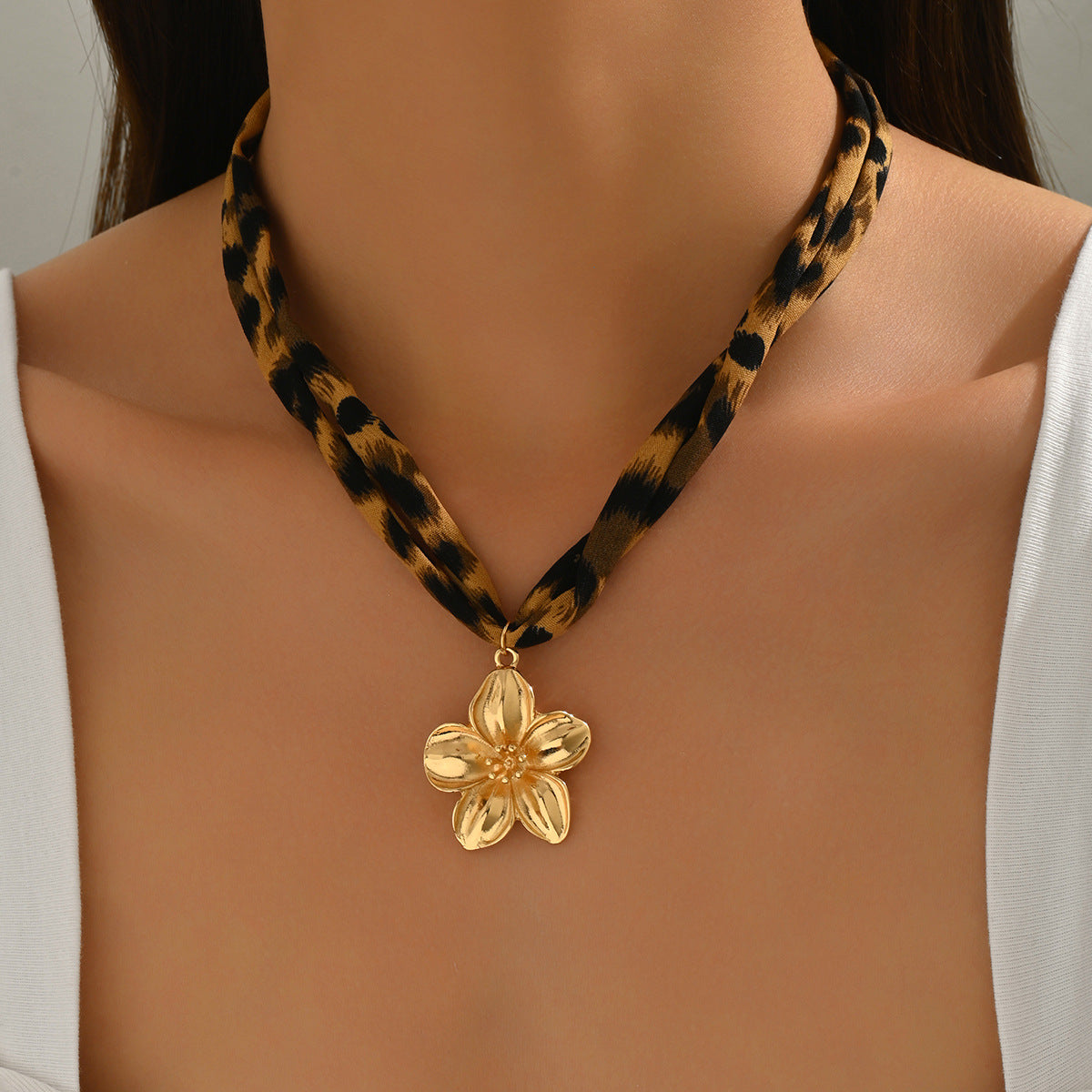 Wholesale Leopard Print Flower Love Cross Pendant Necklace