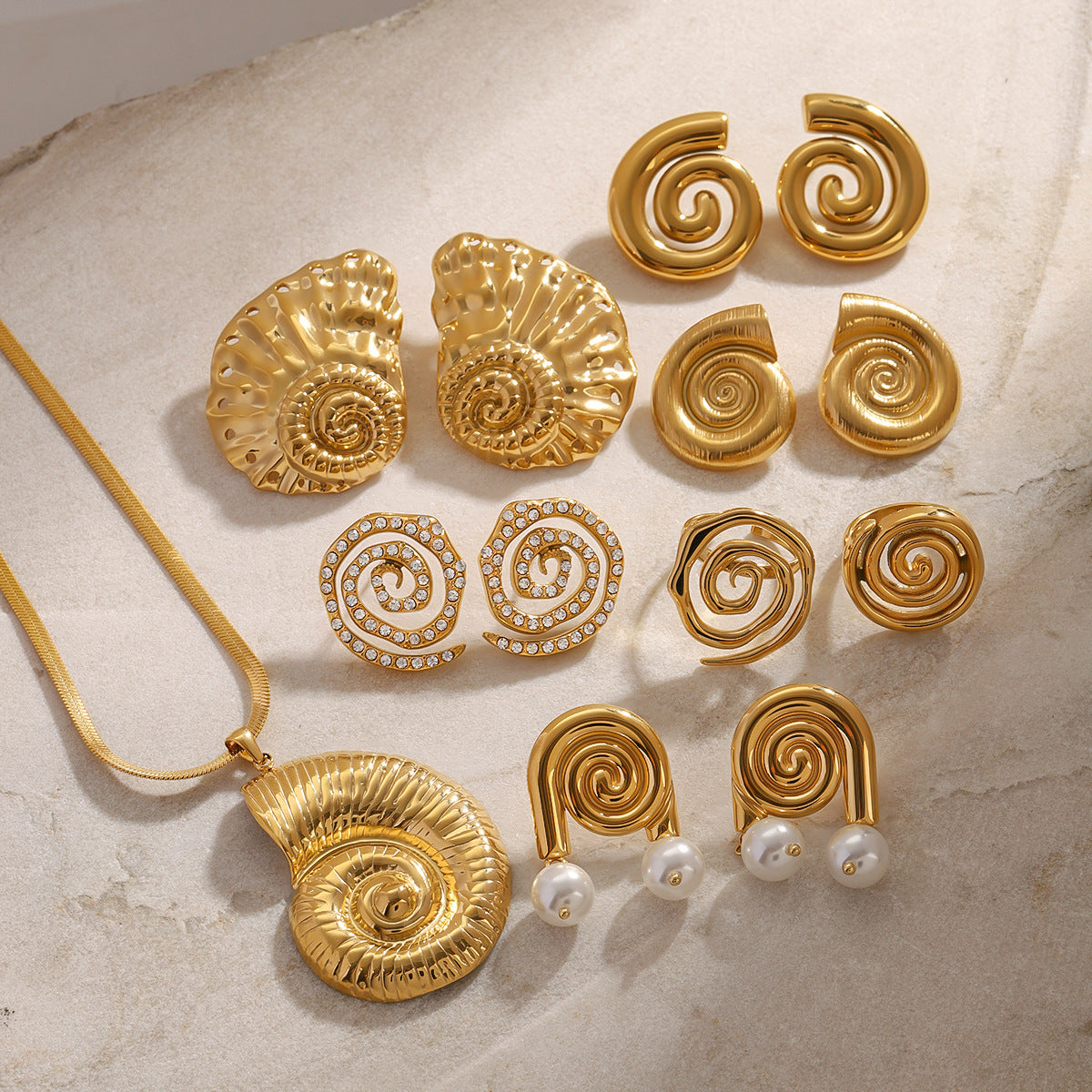 Wholesale stainless steel conch necklace pearl earrings zircon earrings