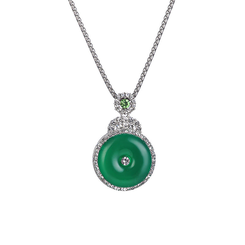 Wholesale New Chinese Style Green Pendant Necklace Long Chain Fashion Accessory for Women Boutique Resale