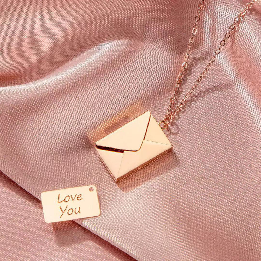 Wholesale Valentine's Day Gift Envelope Openable Love You Stainless Steel Necklace