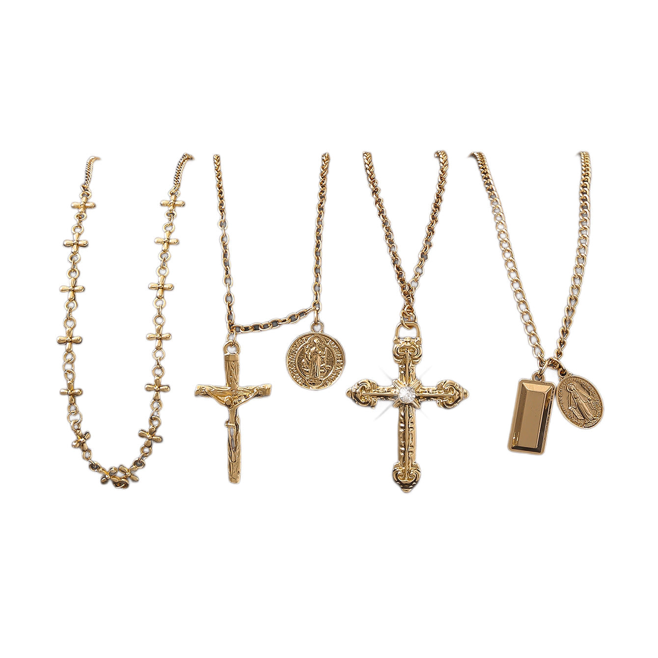 Wholesale Gold Tone Alloy Cross Pendant Necklace With Pearl Accents Hip Hop Unisex Jewelry Gift