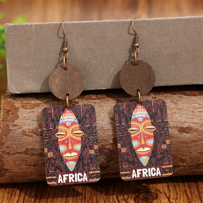 Wholesale Exaggerated Mori Style Wooden Geometric Earrings