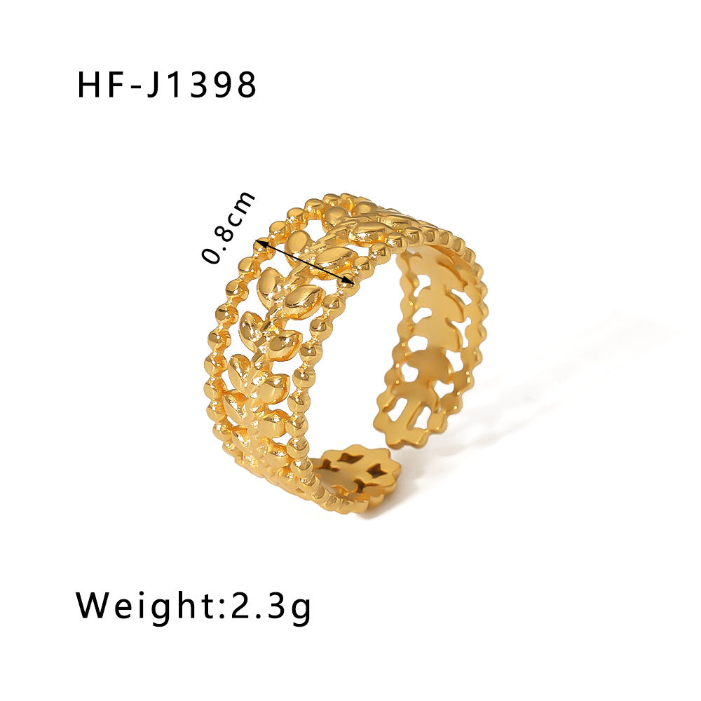 Wholesale Leaf Geometric Hollow Flower 18k Gold Plated Snake Shaped Titanium Steel Ring Stainless Steel ACC-RS-Xiny002