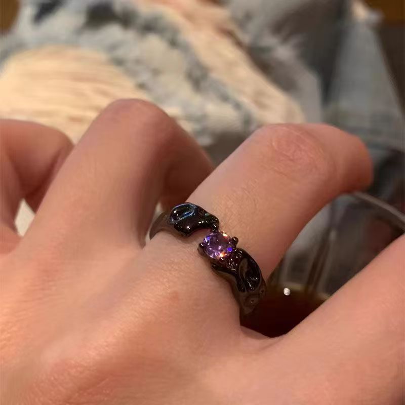 Wholesale Stylish Dark Cross Flower Open Ring For Women Alloy With Dark Purple Zircon Jewelry Accessory For Boutique Resale