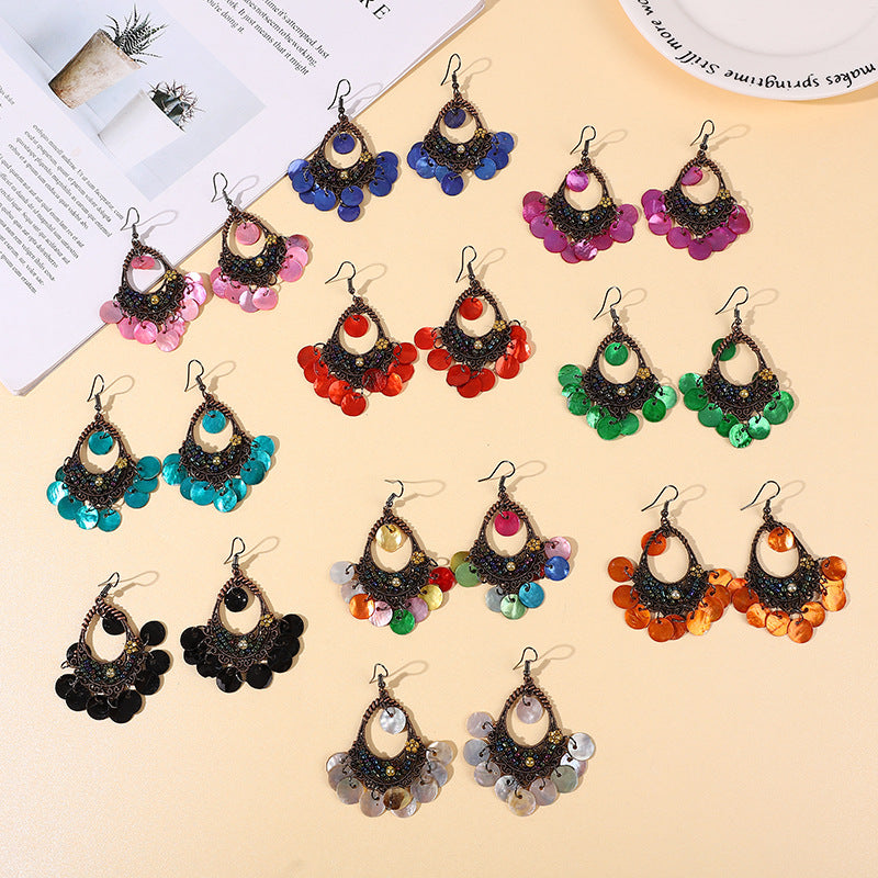 Wholesale Bohemian Ethnic Shell Drop Earrings,  Metal Fashion Accessory for Women