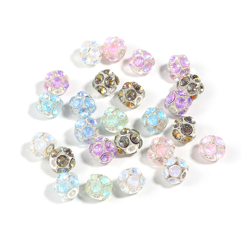 Wholesale 50PCS Alloy Hollow Zircon Rhinestone Flower Ball Beads DIY Mobile Phone Chain Jewelry Accessories ACC-BDS-BLG041