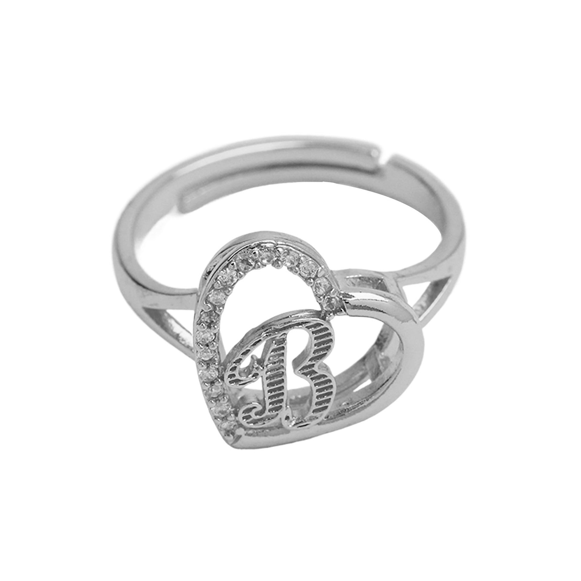 Wholesale  heart-shaped love texture hollow 26 grass English letters open heart ring