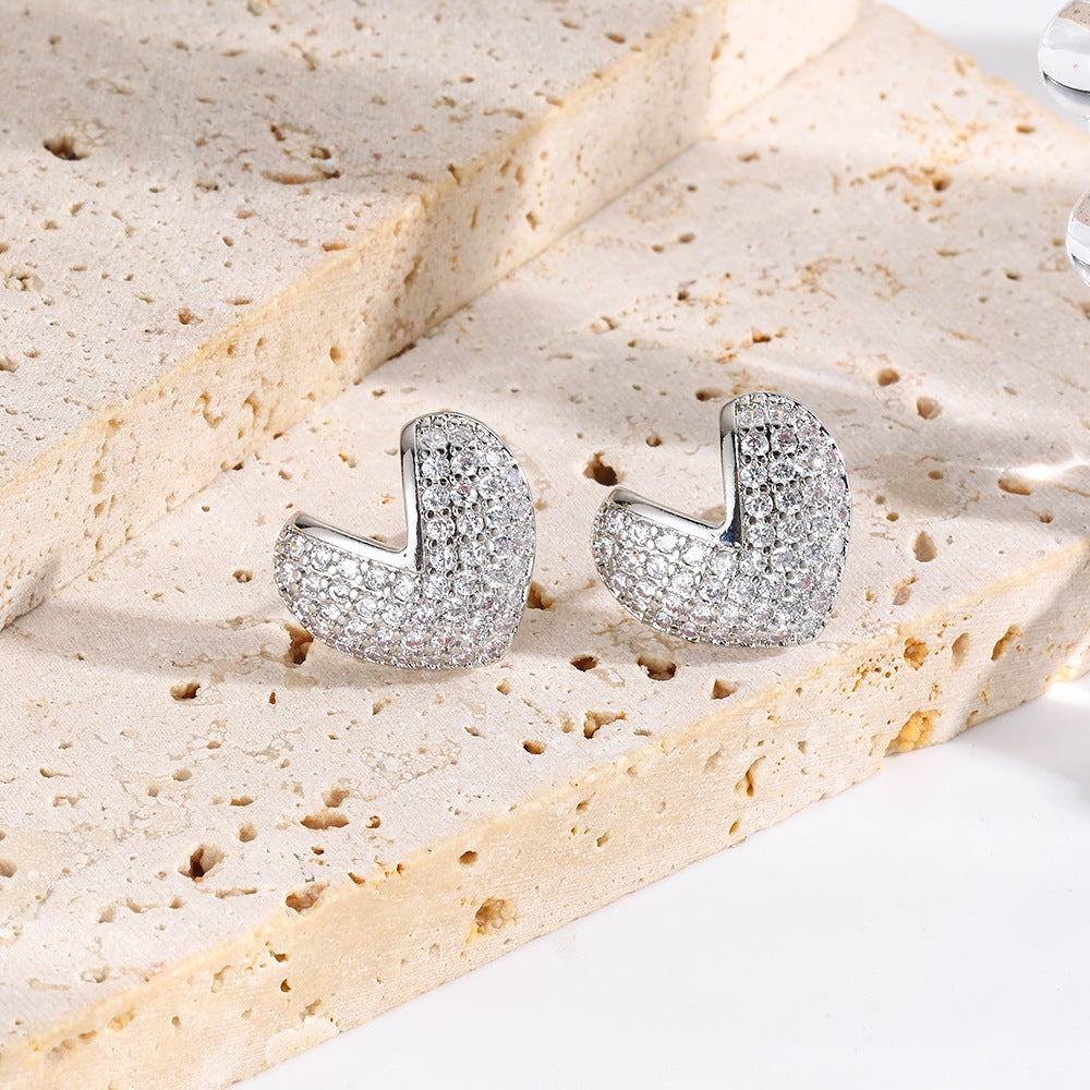 Wholesale  copper plated 18k full zirconium love earrings