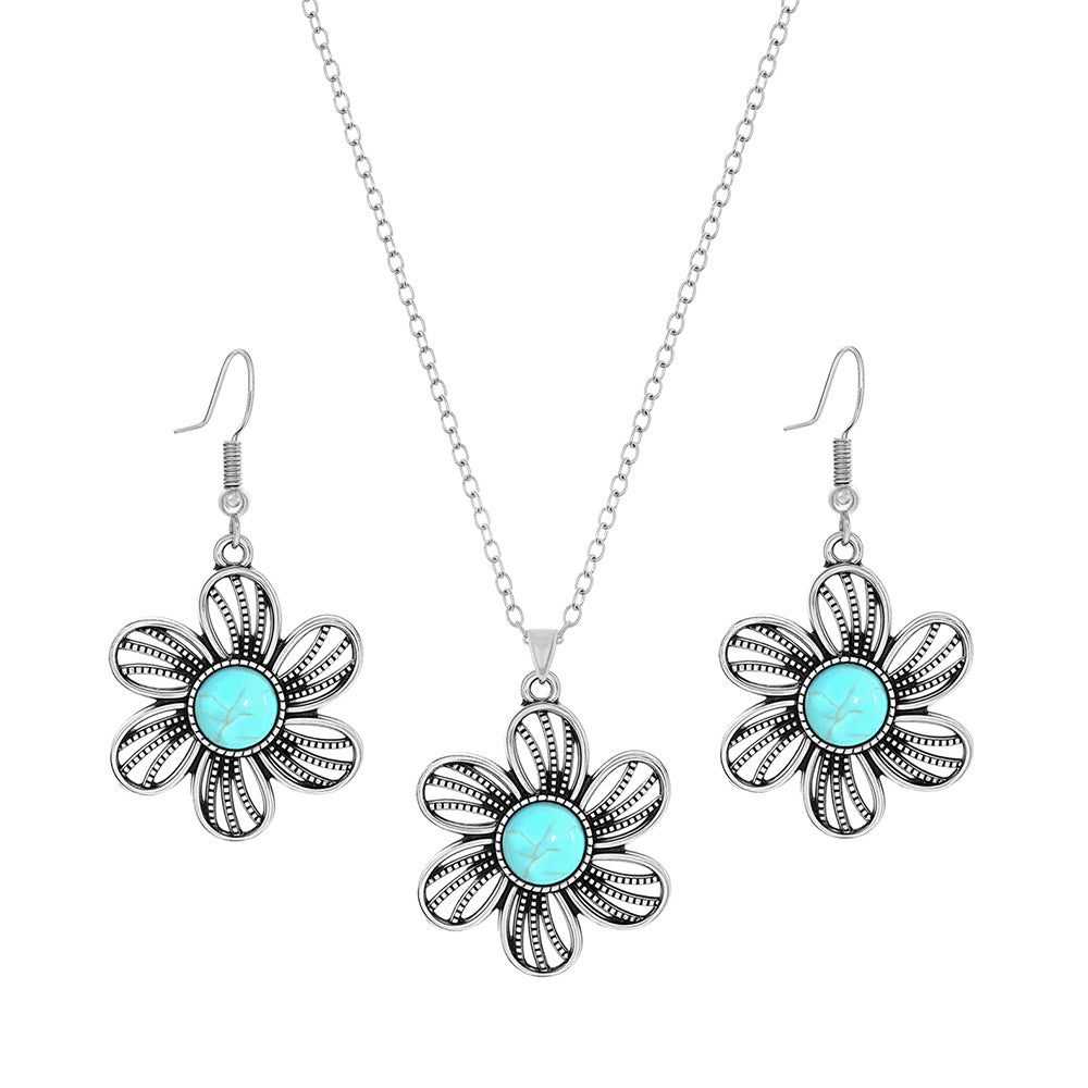 Wholesale Cross-border Amazon popular ethnic style earrings European and American turquoise retro National style earrings necklace suit jewelry