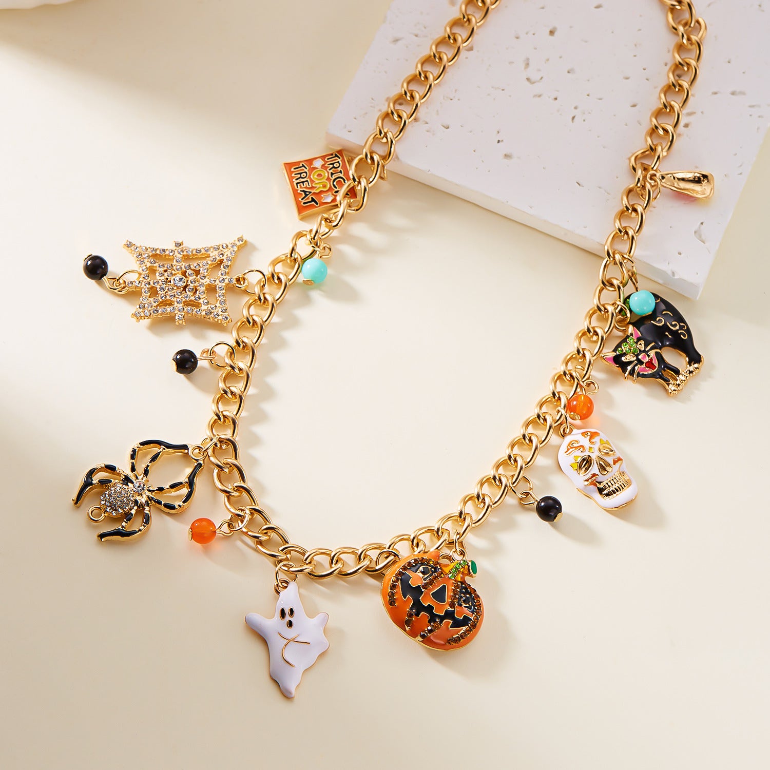 Wholesale  Oil Drop Cartoon Pumpkin Skull Ghost  Chain Necklace Jewelry Set Fashion Accessory for Resale
