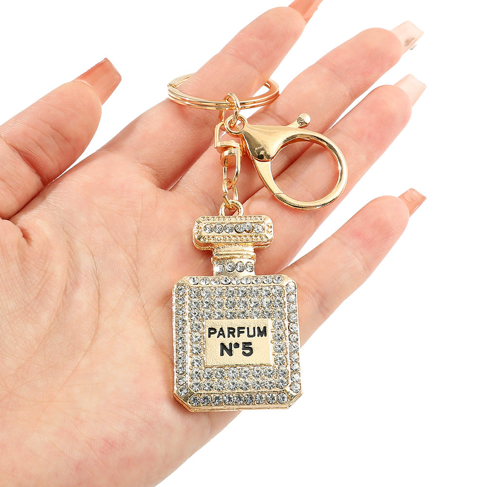 Wholesale  creative fashion rhinestone  keychain full diamond perfume bottle  keychain