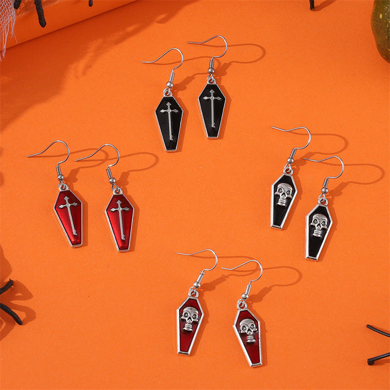 Wholesale Gothic  Cross Skull Coffin Earrings Retro Zinc Alloy Electroplated Party Wear Boutique Resale