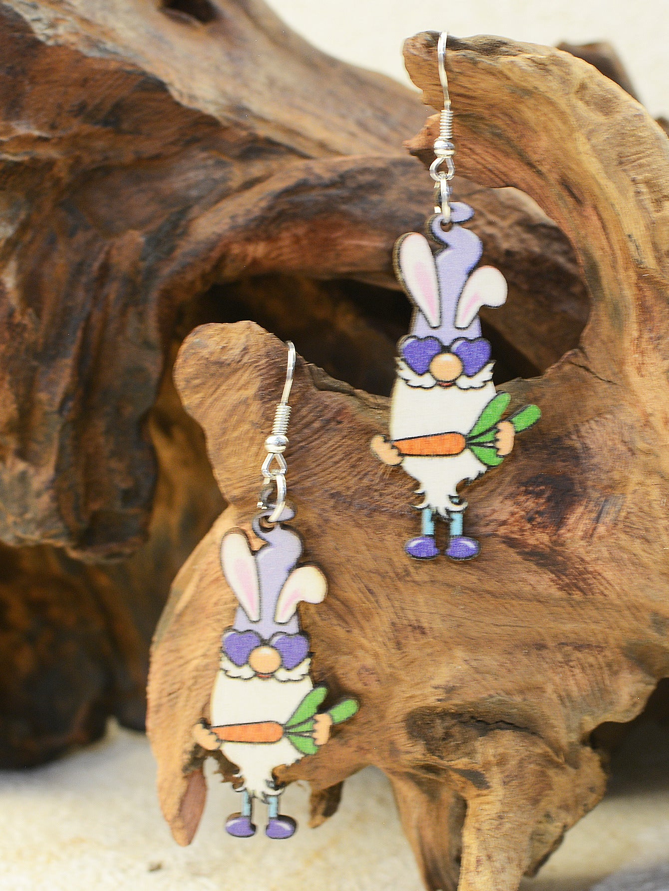 Wholesale Easter Bunny Dwarf Elf Wooden Earrings