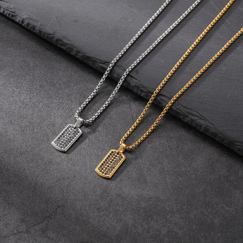 Wholesale European Street Style Unisex Necklace Square Diamond Pendant Stainless Steel Fashion Accessory